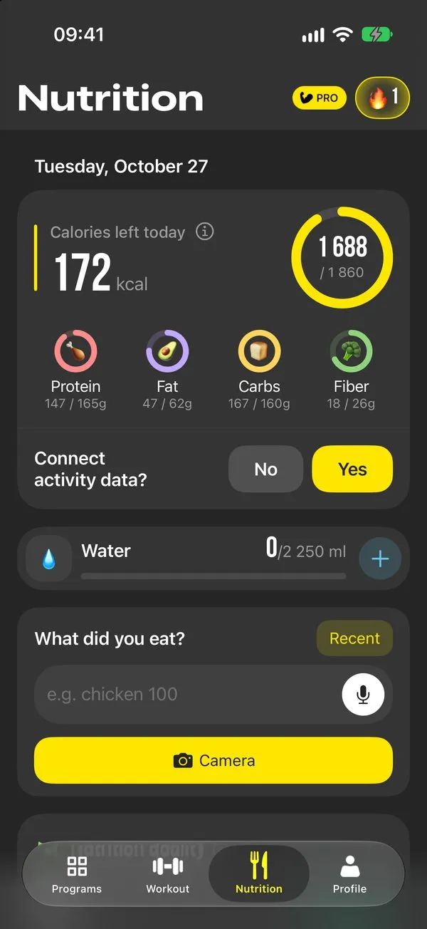Food diary: 742 kcal left