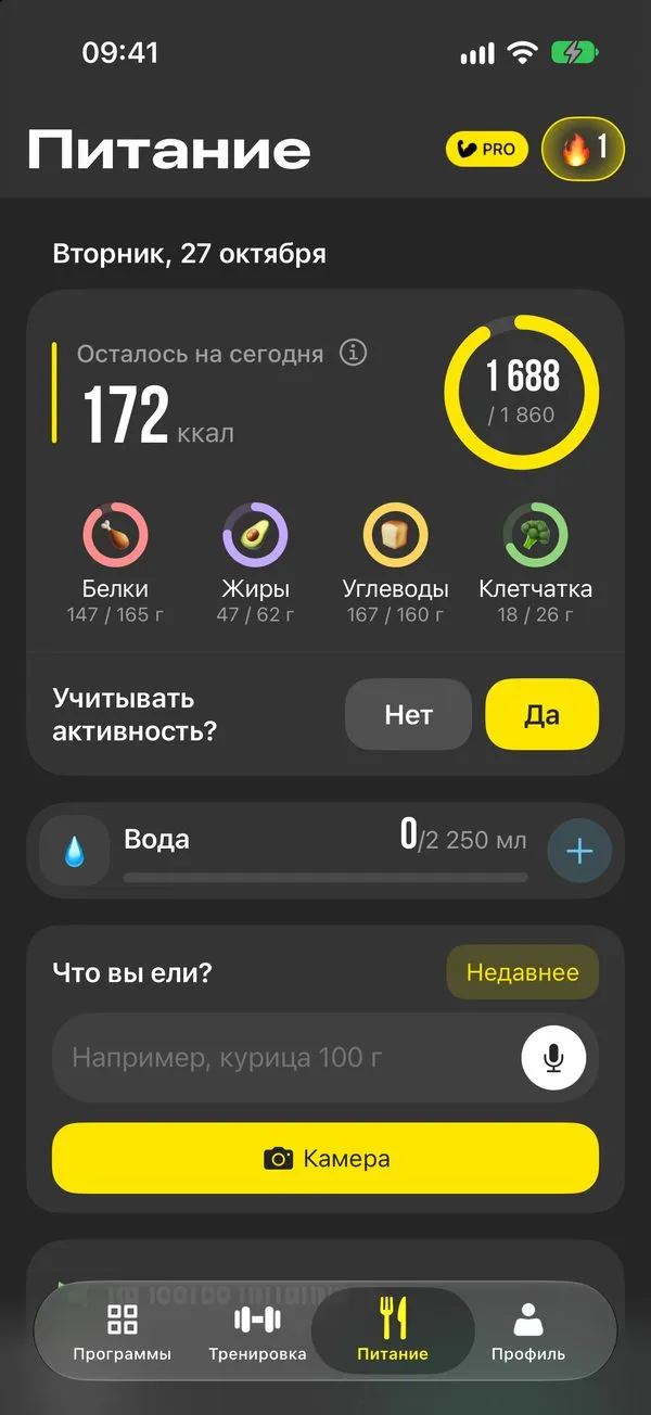 Дневник питания: осталось 742 ккал